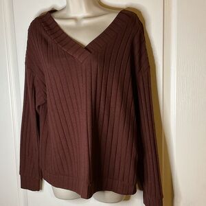 SHEIN Deep V-Neck Chocolate Sweater